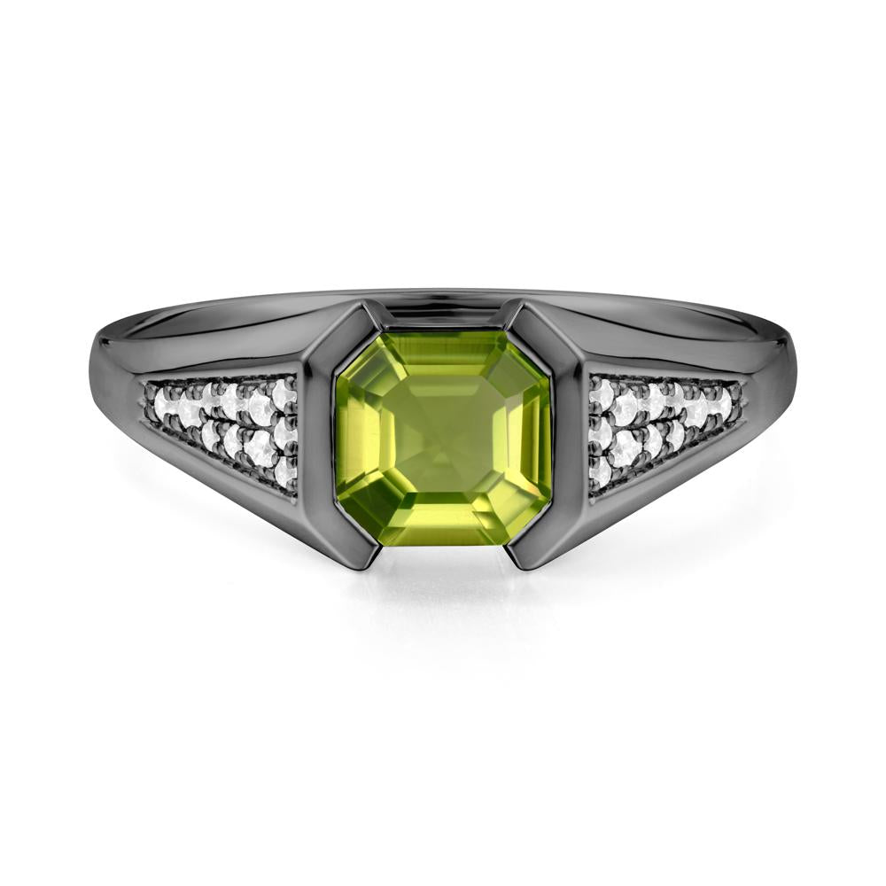 Asscher Cut Peridot Bezel Ring - LUO Jewelry #metal_black finish sterling silver