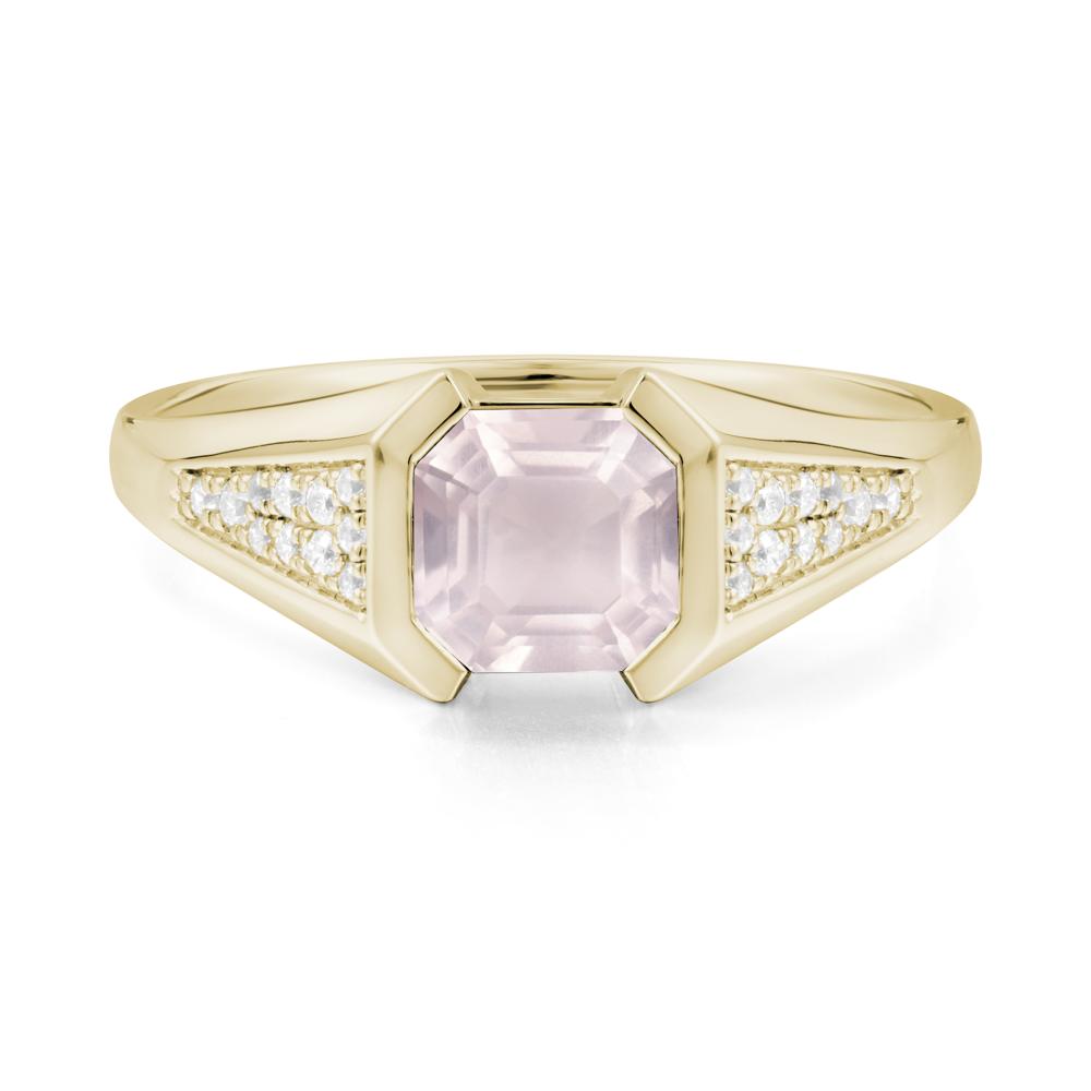 Asscher Cut Rose Quartz Bezel Ring - LUO Jewelry #metal_14k yellow gold