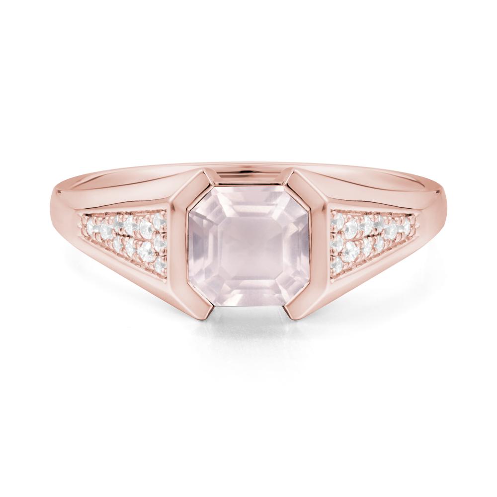 Asscher Cut Rose Quartz Bezel Ring - LUO Jewelry #metal_18k rose gold