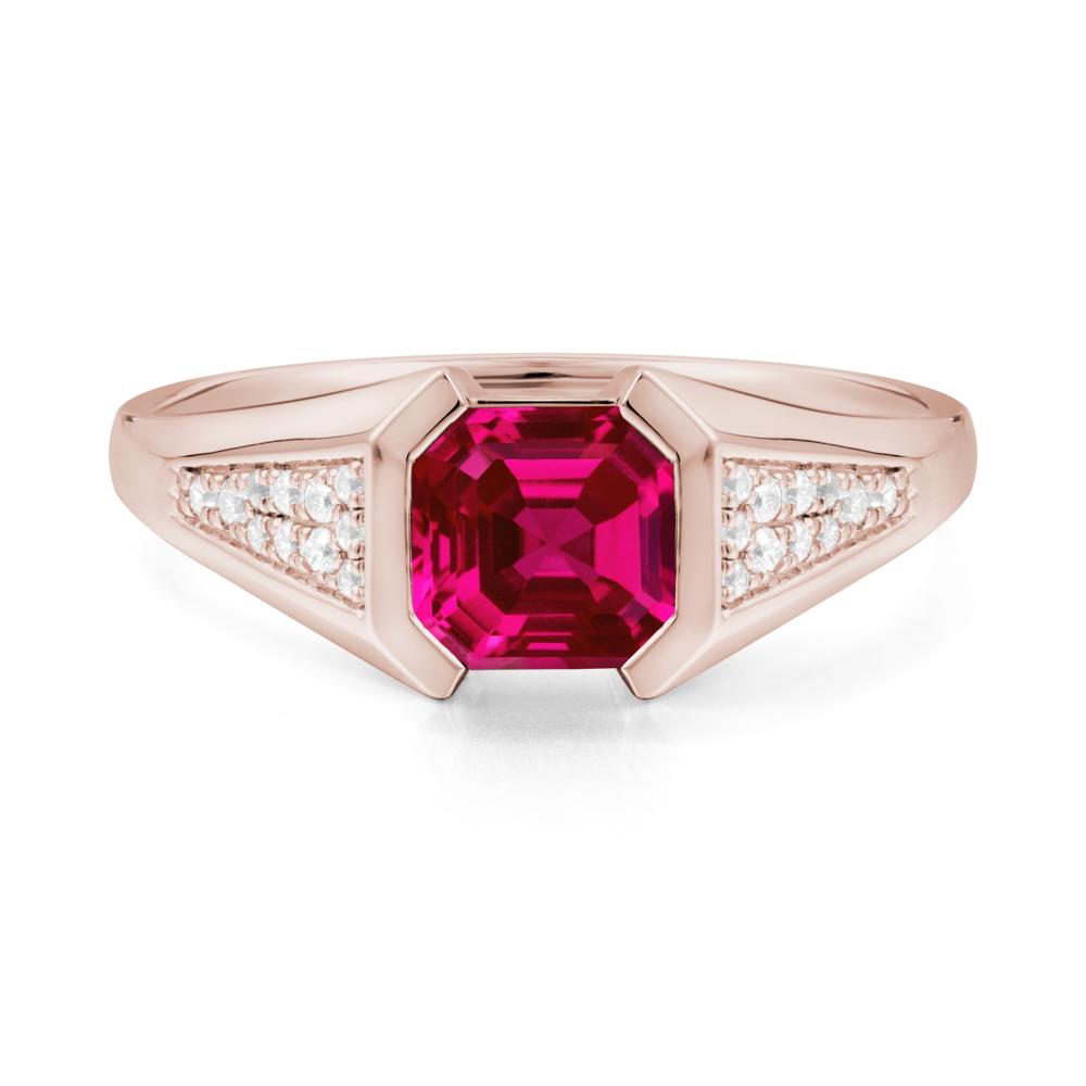 Asscher Cut Ruby Bezel Ring - LUO Jewelry #metal_14k rose gold