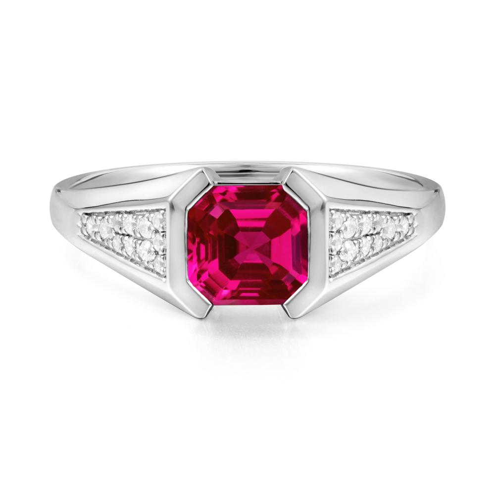 Asscher Cut Ruby Bezel Ring - LUO Jewelry #metal_18k white gold