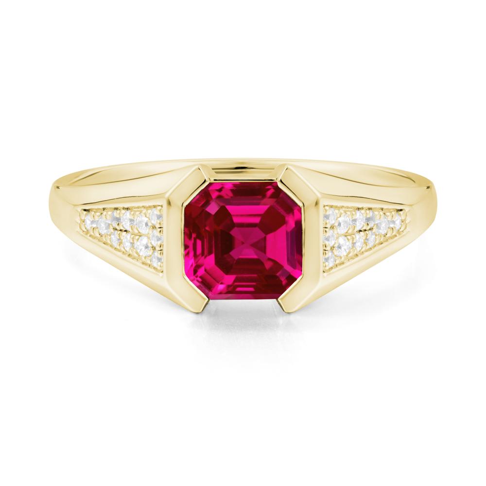 Asscher Cut Ruby Bezel Ring - LUO Jewelry #metal_18k yellow gold