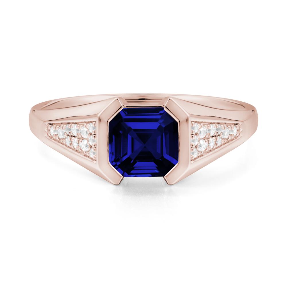 Asscher Cut Sapphire Bezel Ring - LUO Jewelry #metal_14k rose gold