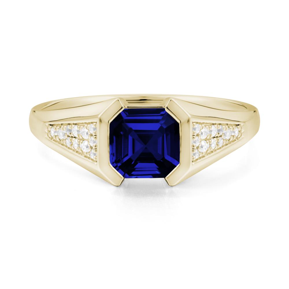 Asscher Cut Sapphire Bezel Ring - LUO Jewelry #metal_14k yellow gold