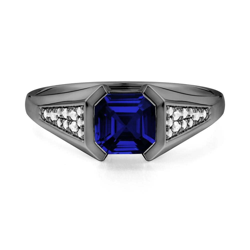 Asscher Cut Sapphire Bezel Ring - LUO Jewelry #metal_black finish sterling silver