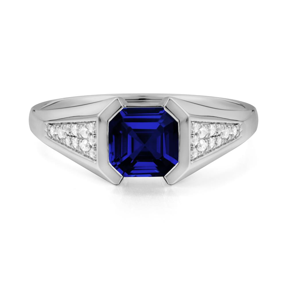 Asscher Cut Sapphire Bezel Ring - LUO Jewelry #metal_platinum