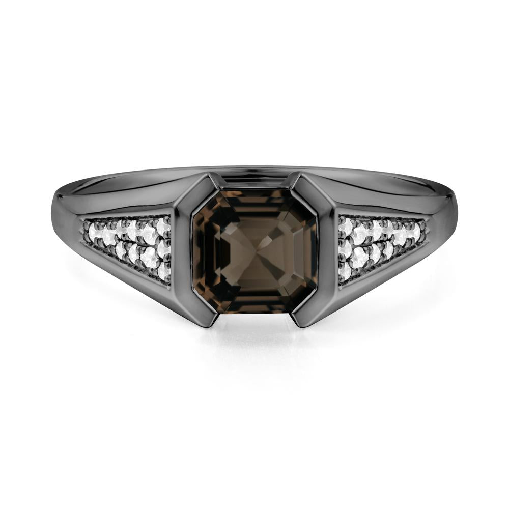 Asscher Cut Smoky Quartz Statement Ring - LUO Jewelry #metal_black finish sterling silver