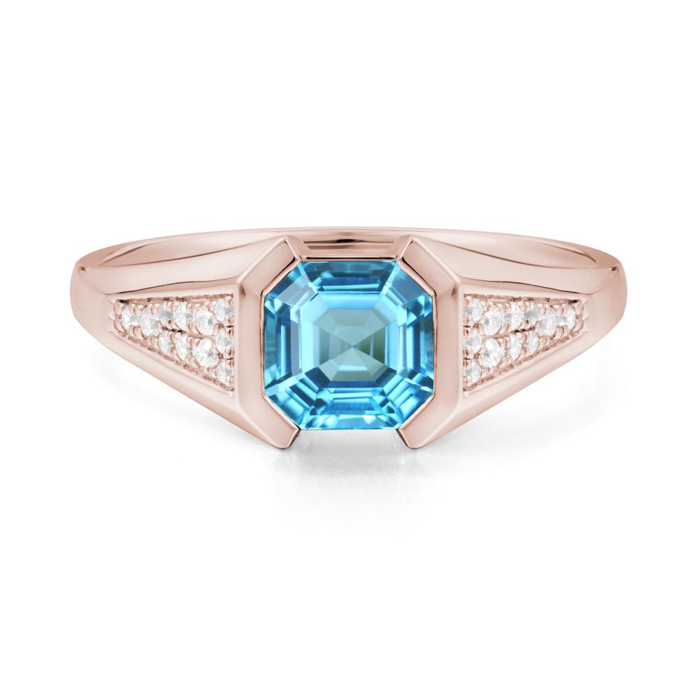Asscher Cut Swiss Blue Topaz Statement Ring - LUO Jewelry #metal_14k rose gold