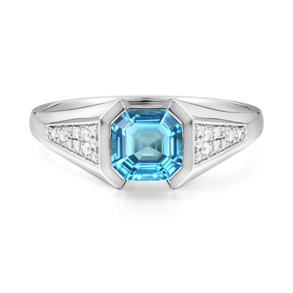 Asscher Cut Swiss Blue Topaz Statement Ring - LUO Jewelry #metal_14k white gold