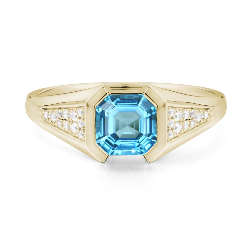 Asscher Cut Swiss Blue Topaz Statement Ring - LUO Jewelry #metal_14k yellow gold