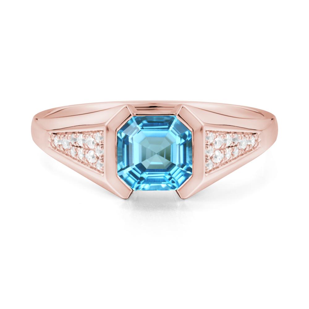 Asscher Cut Swiss Blue Topaz Statement Ring - LUO Jewelry #metal_18k rose gold