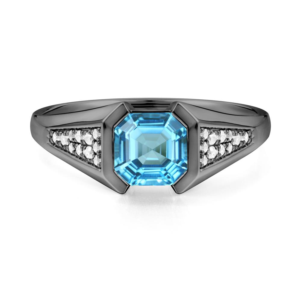 Asscher Cut Swiss Blue Topaz Statement Ring - LUO Jewelry #metal_black finish sterling silver