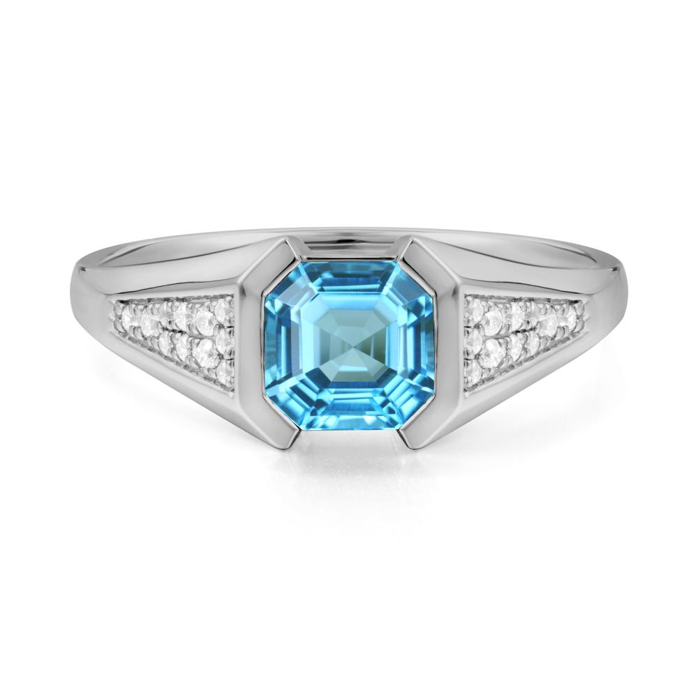 Asscher Cut Swiss Blue Topaz Statement Ring - LUO Jewelry #metal_platinum