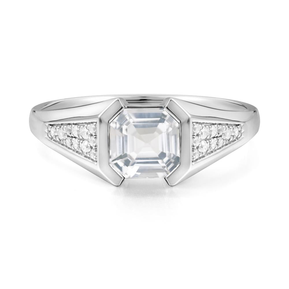 Asscher Cut White Topaz Statement Ring - LUO Jewelry #metal_14k white gold