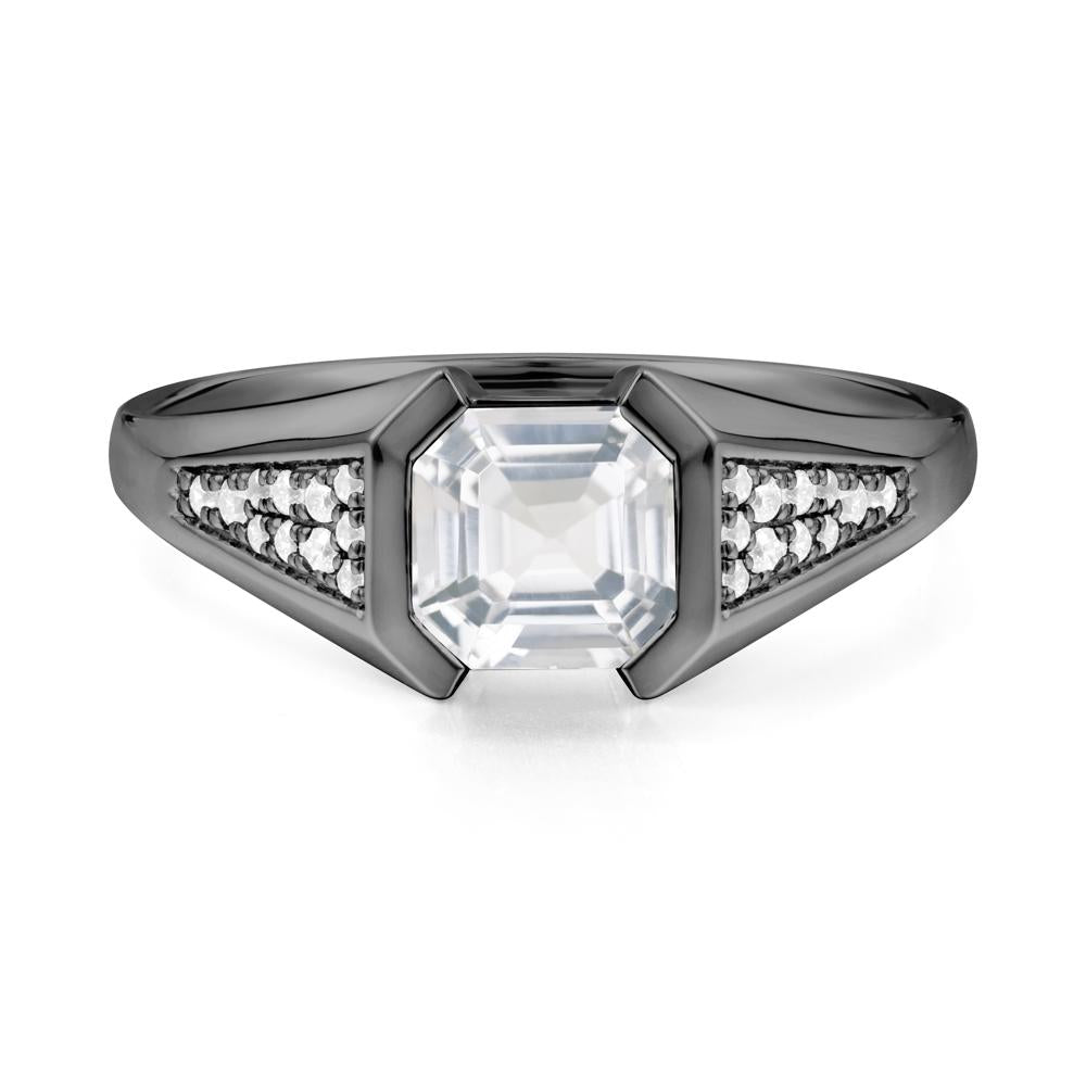 Asscher Cut White Topaz Statement Ring - LUO Jewelry #metal_black finish sterling silver