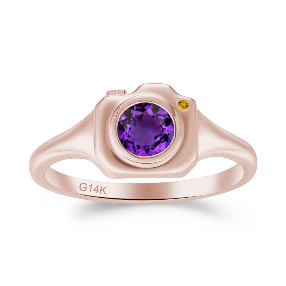 Round Bezel Set Amethyst and Citrine Ring - LUO Jewelry #metal_14k rose gold