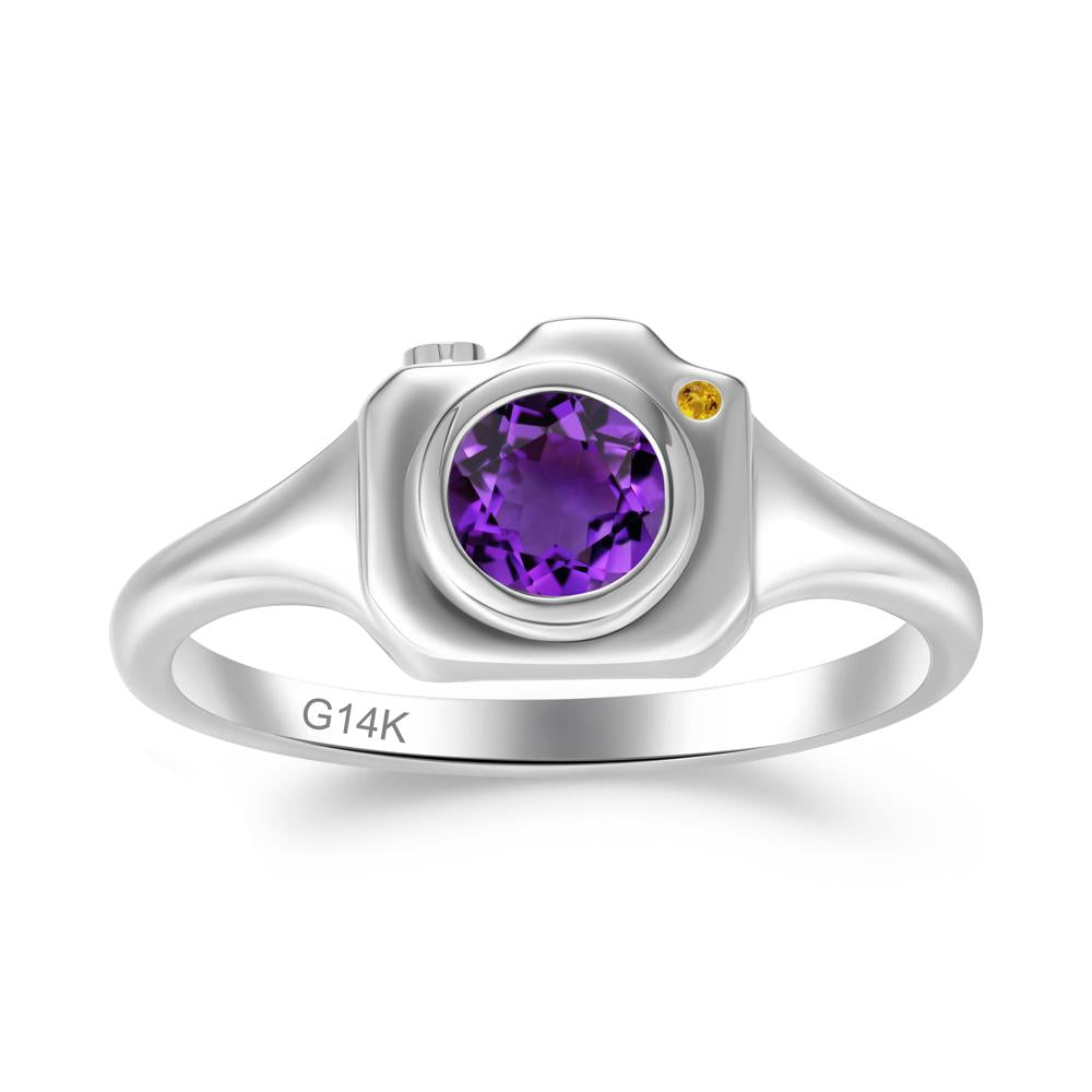 Round Bezel Set Amethyst and Citrine Ring - LUO Jewelry #metal_14k white gold