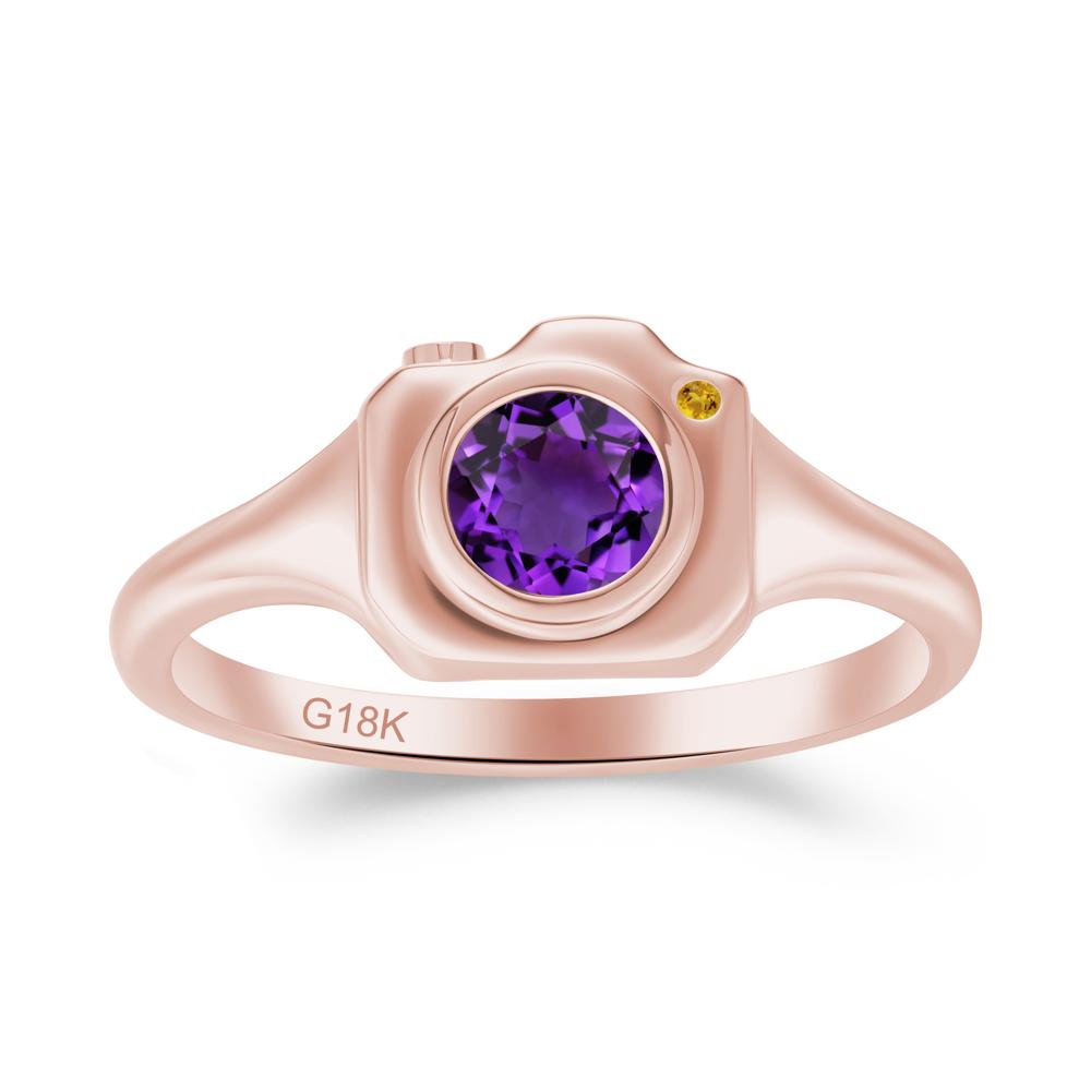 Round Bezel Set Amethyst and Citrine Ring - LUO Jewelry #metal_18k rose gold