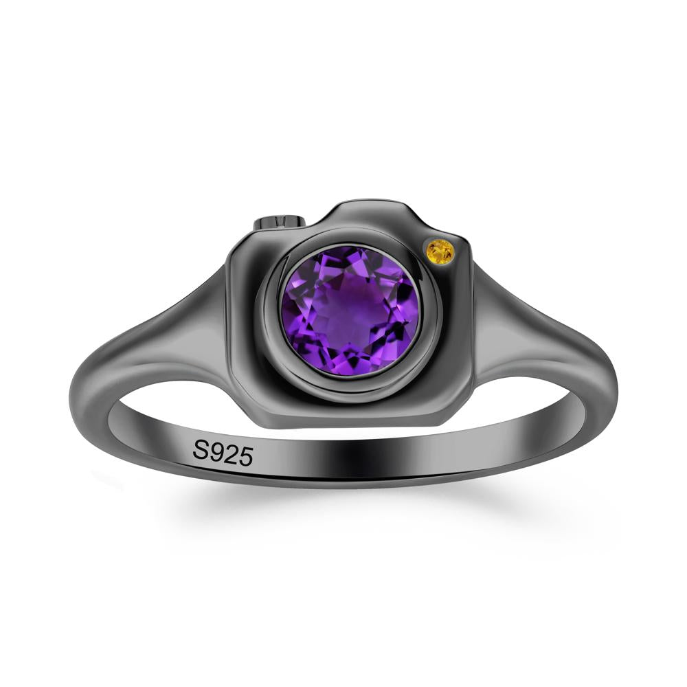 Round Bezel Set Amethyst and Citrine Ring - LUO Jewelry #metal_black finish sterling silver