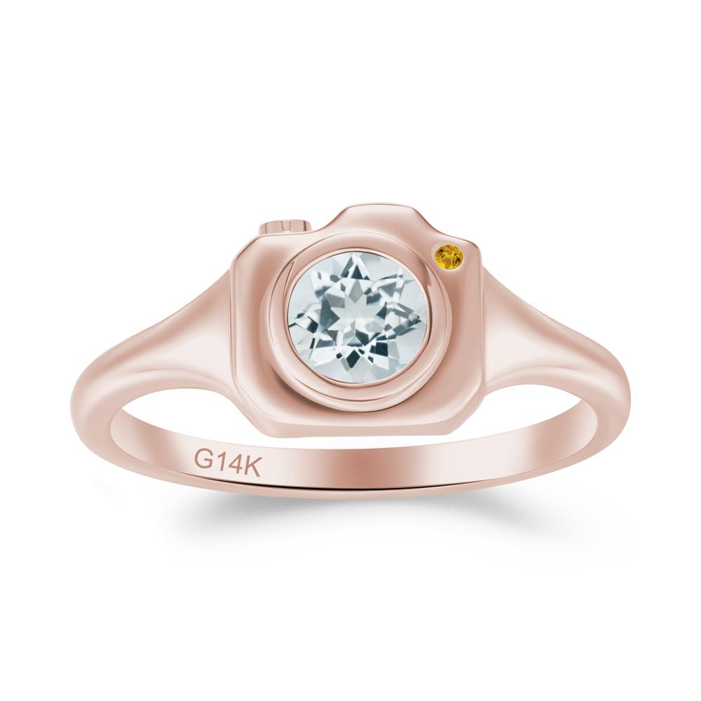 Round Bezel Set Aquamarine and Citrine Ring - LUO Jewelry #metal_14k rose gold