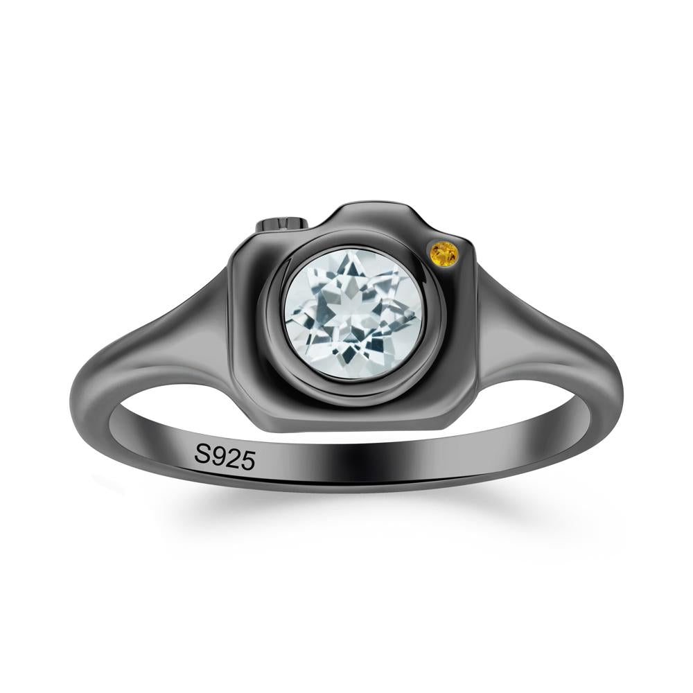 Round Bezel Set Aquamarine and Citrine Ring - LUO Jewelry #metal_black finish sterling silver
