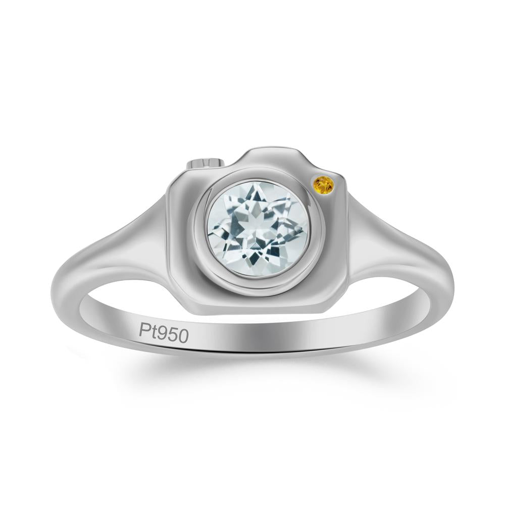 Round Bezel Set Aquamarine and Citrine Ring - LUO Jewelry #metal_platinum