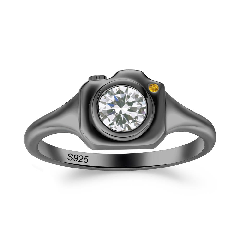 Creative Photography Inspired Cubic Zirconia and Citrine Ring - LUO Jewelry #metal_black finish sterling silver