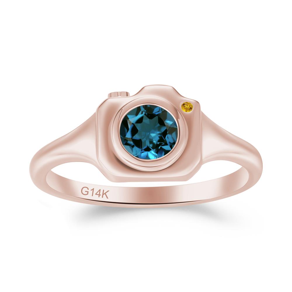 Round Bezel Set London Blue Topaz and Citrine Ring - LUO Jewelry #metal_14k rose gold