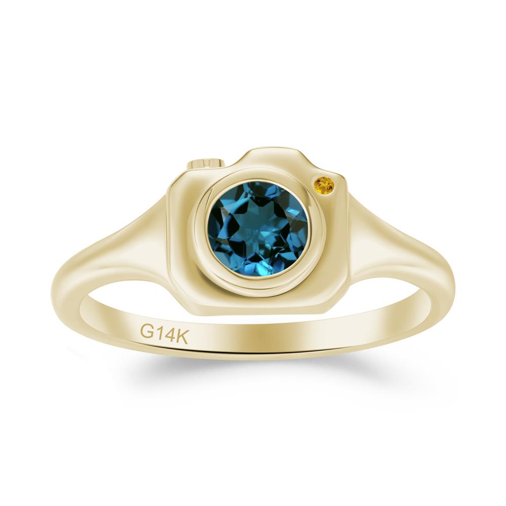 Round Bezel Set London Blue Topaz and Citrine Ring - LUO Jewelry #metal_14k yellow gold