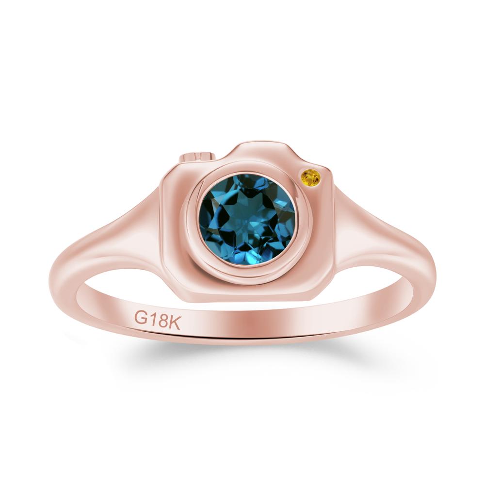 Round Bezel Set London Blue Topaz and Citrine Ring - LUO Jewelry #metal_18k rose gold
