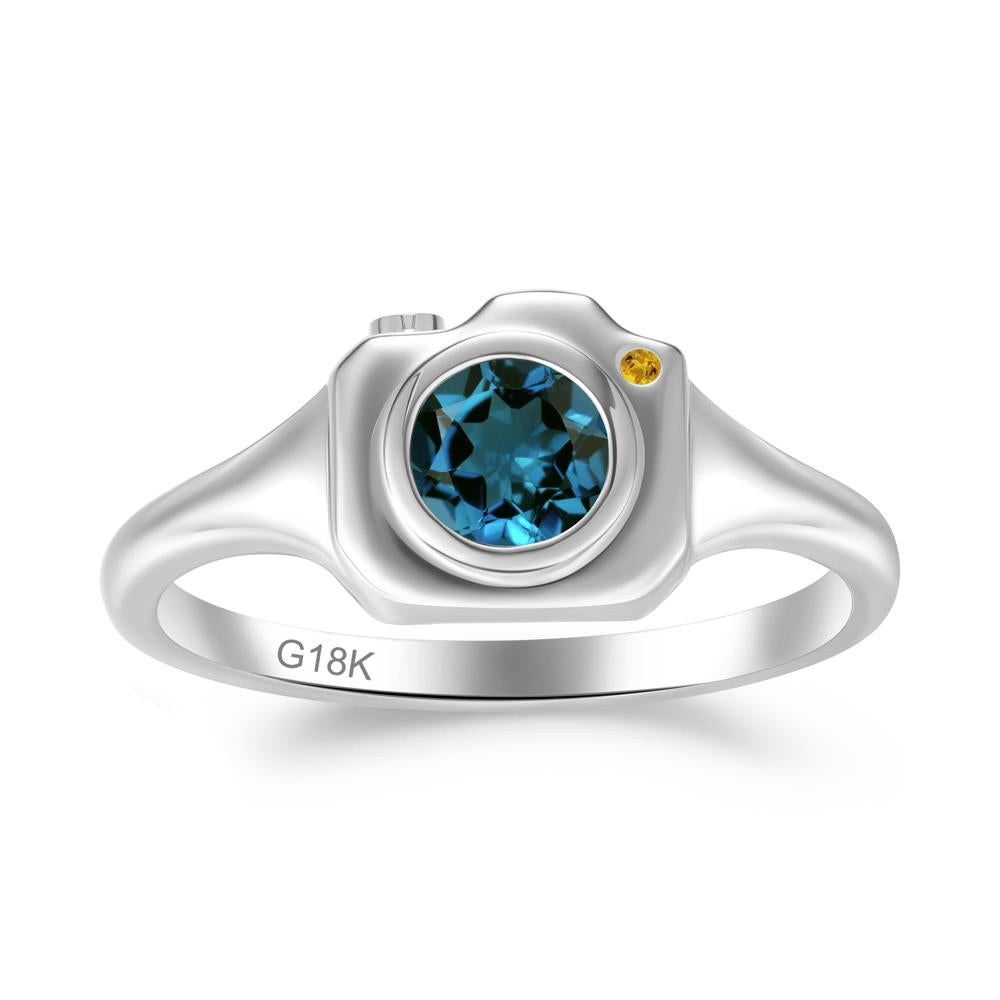 Round Bezel Set London Blue Topaz and Citrine Ring - LUO Jewelry #metal_18k white gold