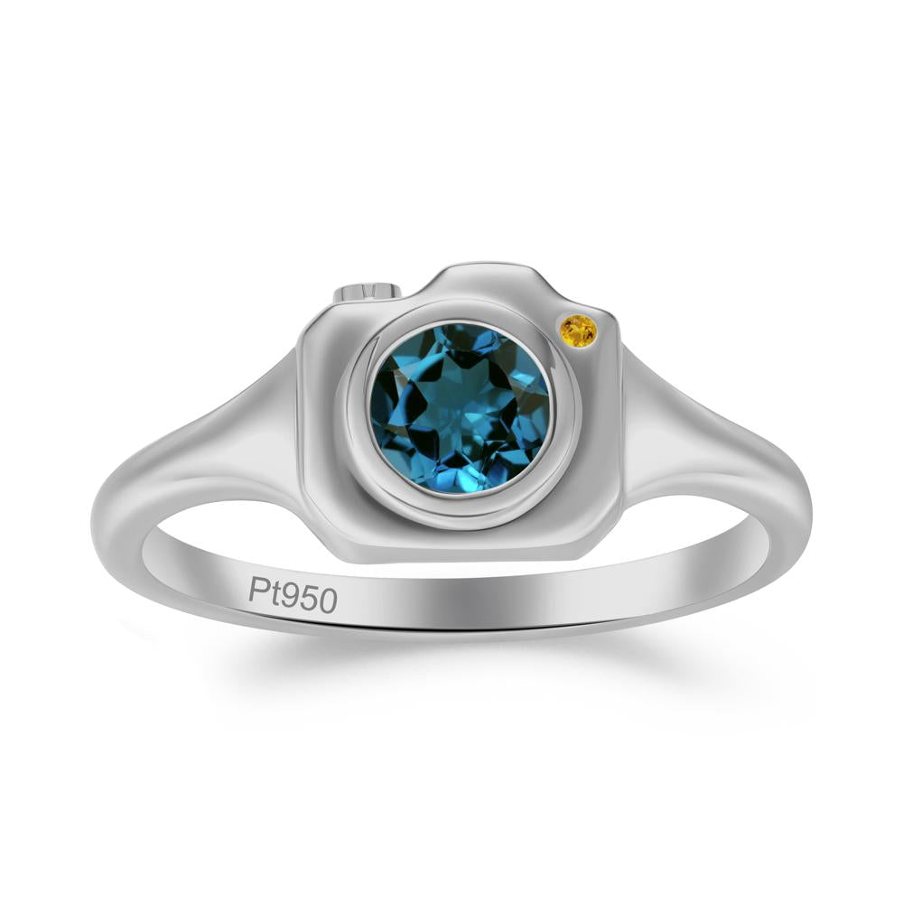 Round Bezel Set London Blue Topaz and Citrine Ring - LUO Jewelry #metal_platinum