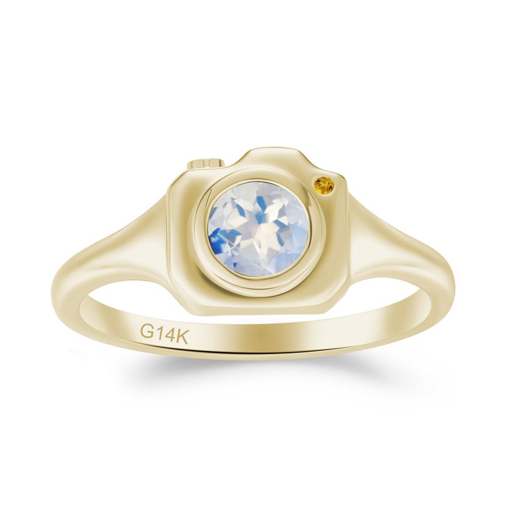 Round Bezel Set Moonstone and Citrine Ring - LUO Jewelry #metal_14k yellow gold