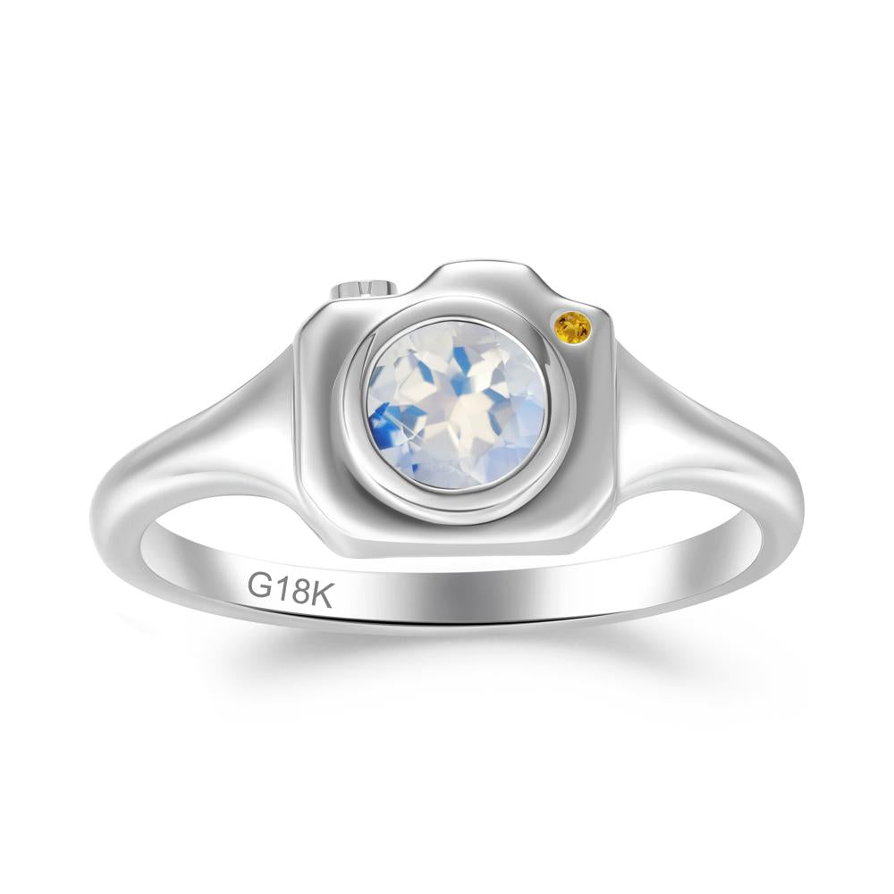 Round Bezel Set Moonstone and Citrine Ring - LUO Jewelry #metal_18k white gold