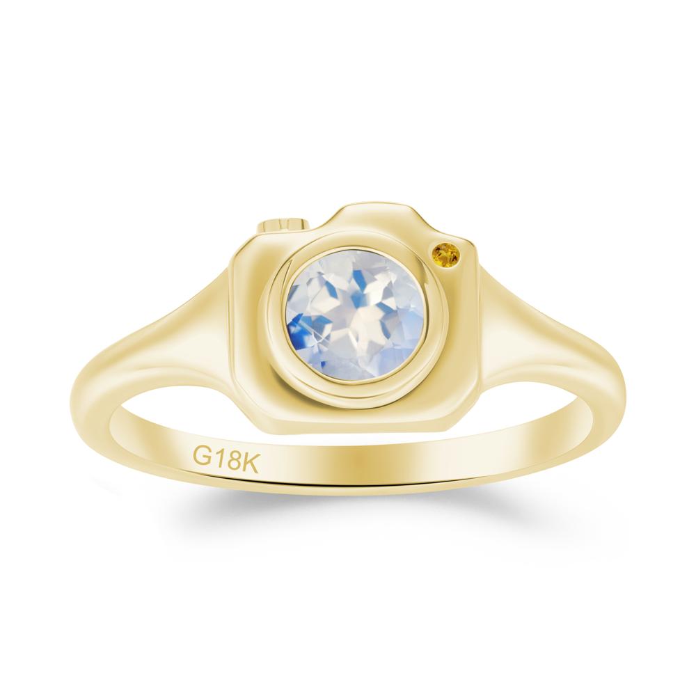 Round Bezel Set Moonstone and Citrine Ring - LUO Jewelry #metal_18k yellow gold