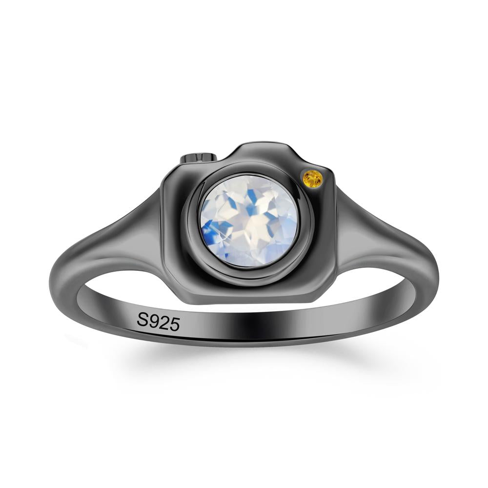 Round Bezel Set Moonstone and Citrine Ring - LUO Jewelry #metal_black finish sterling silver