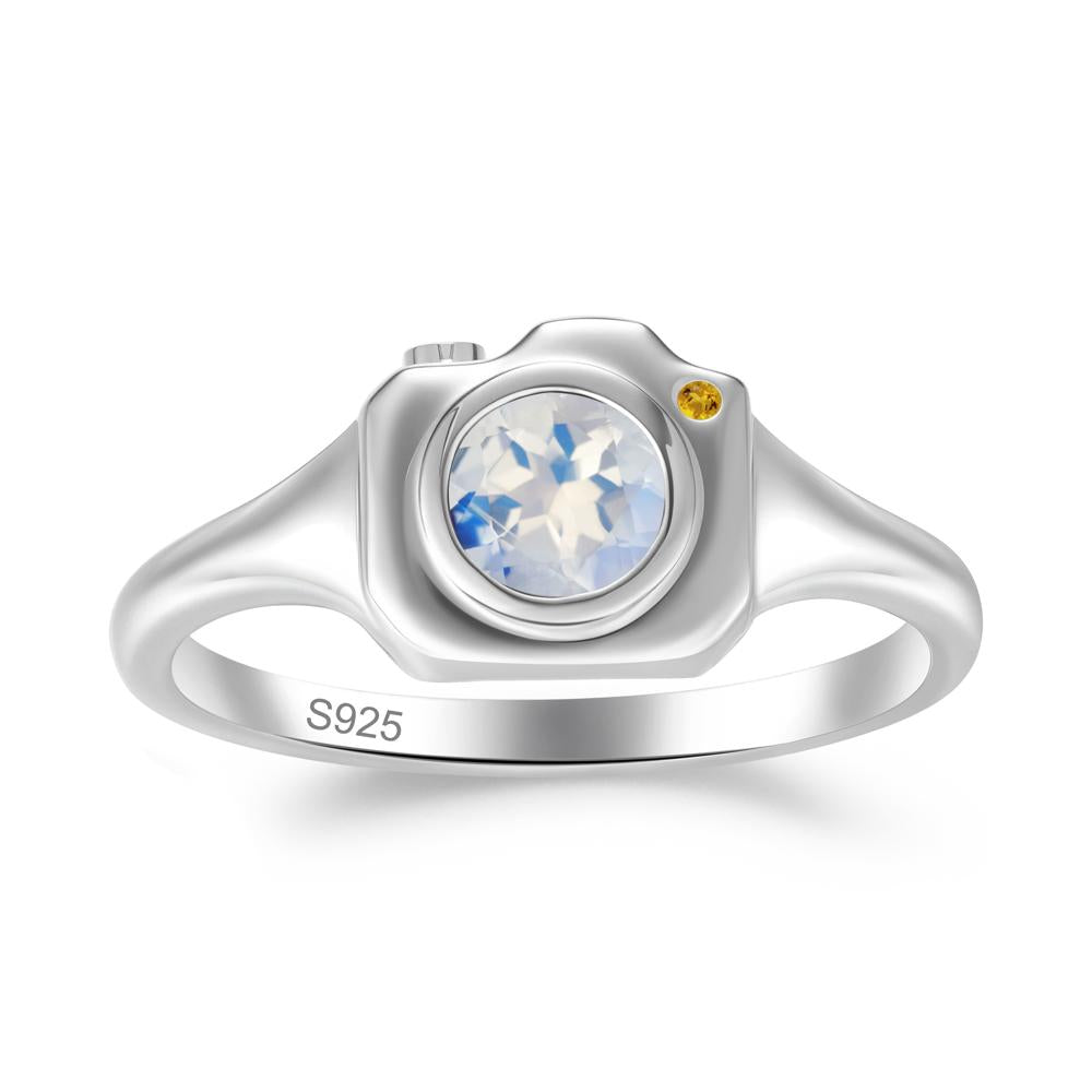 Round Bezel Set Moonstone and Citrine Ring - LUO Jewelry #metal_sterling silver