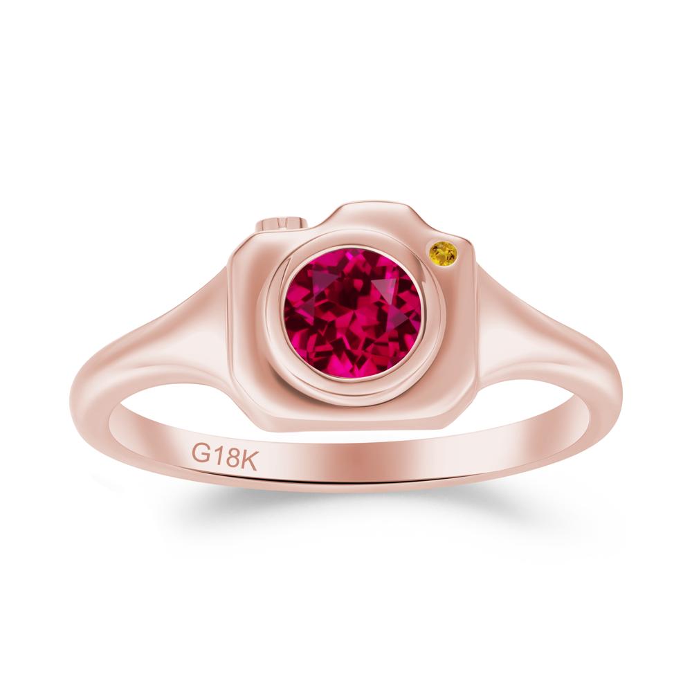 Round Bezel Set Ruby and Citrine Ring - LUO Jewelry #metal_18k rose gold