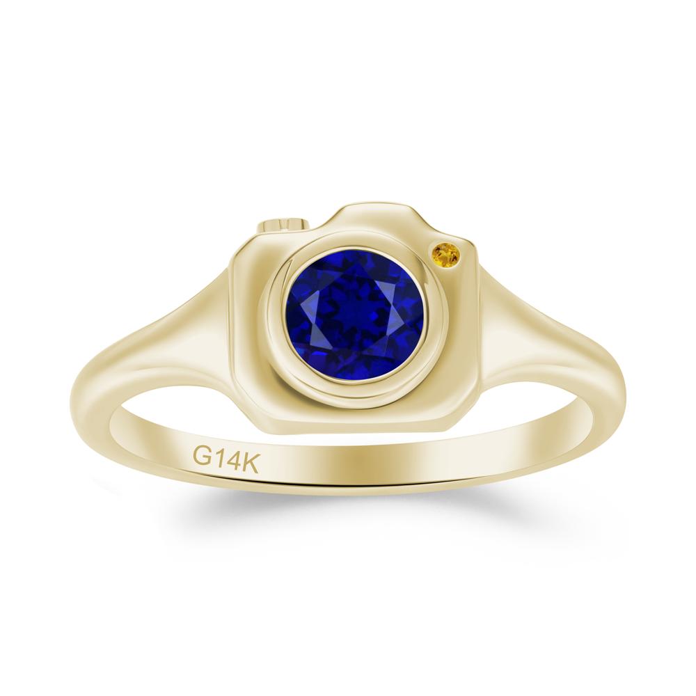 Round Bezel Set Sapphire and Citrine Ring - LUO Jewelry #metal_14k yellow gold