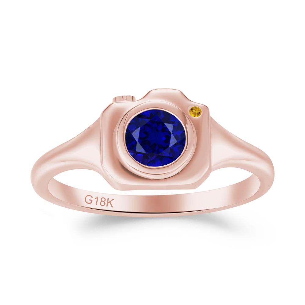 Round Bezel Set Sapphire and Citrine Ring - LUO Jewelry #metal_18k rose gold