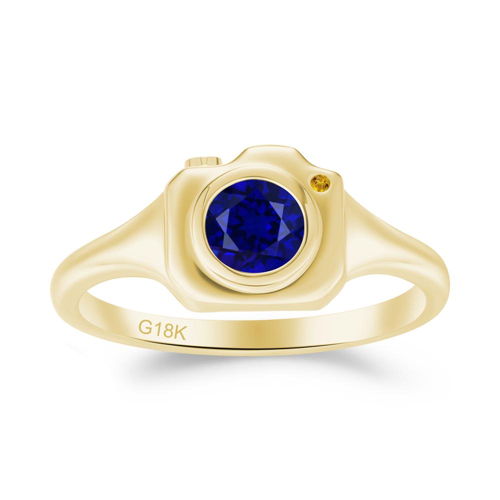 Round Bezel Set Sapphire and Citrine Ring - LUO Jewelry #metal_18k yellow gold