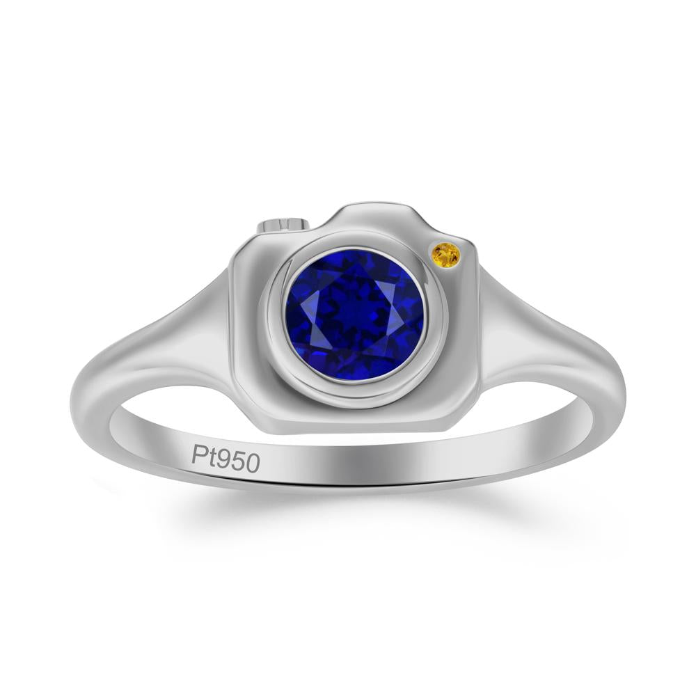 Round Bezel Set Sapphire and Citrine Ring - LUO Jewelry #metal_platinum