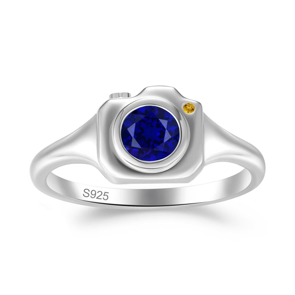 Round Bezel Set Sapphire and Citrine Ring - LUO Jewelry #metal_sterling silver