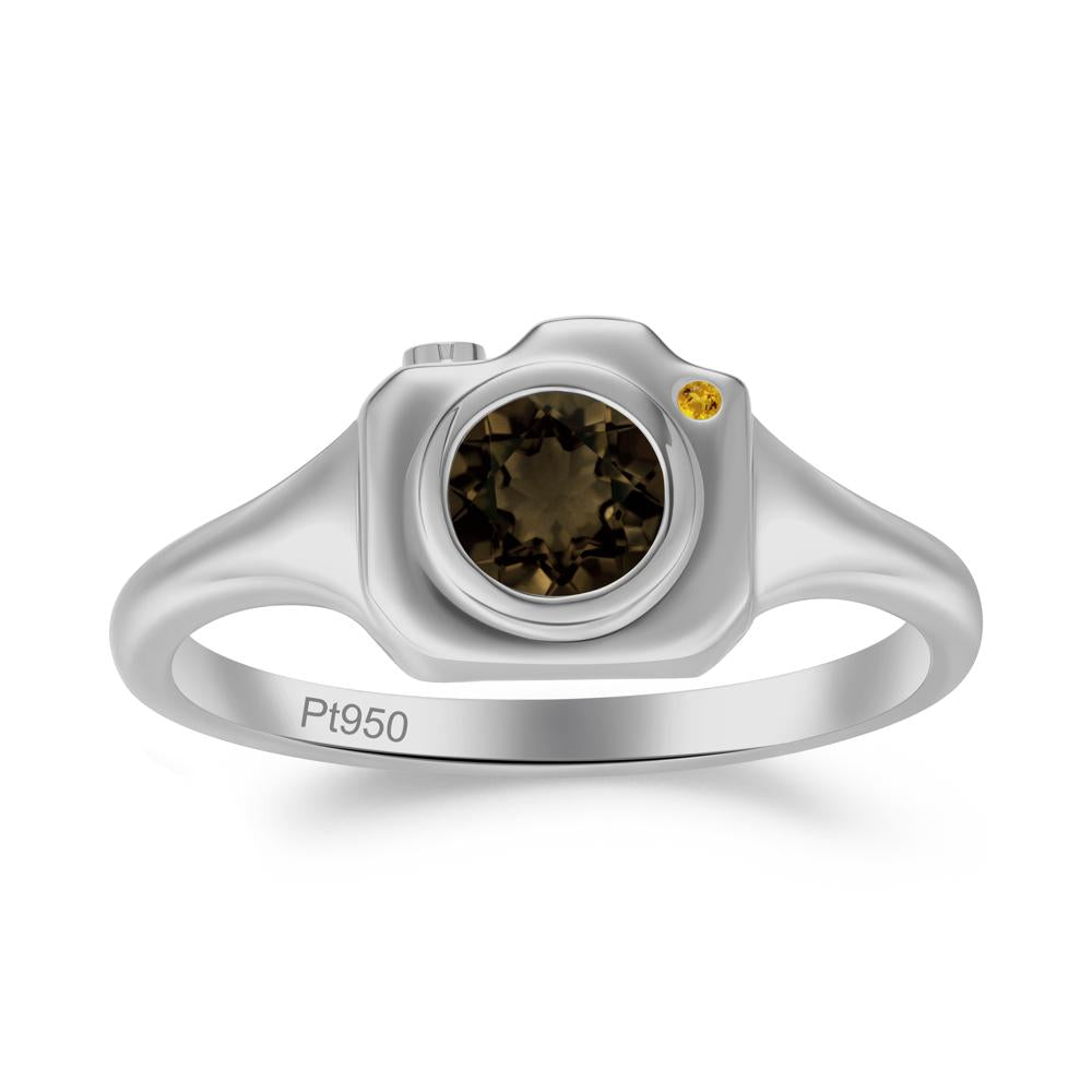 Round Bezel Set Smoky Quartz and Citrine Ring - LUO Jewelry #metal_platinum