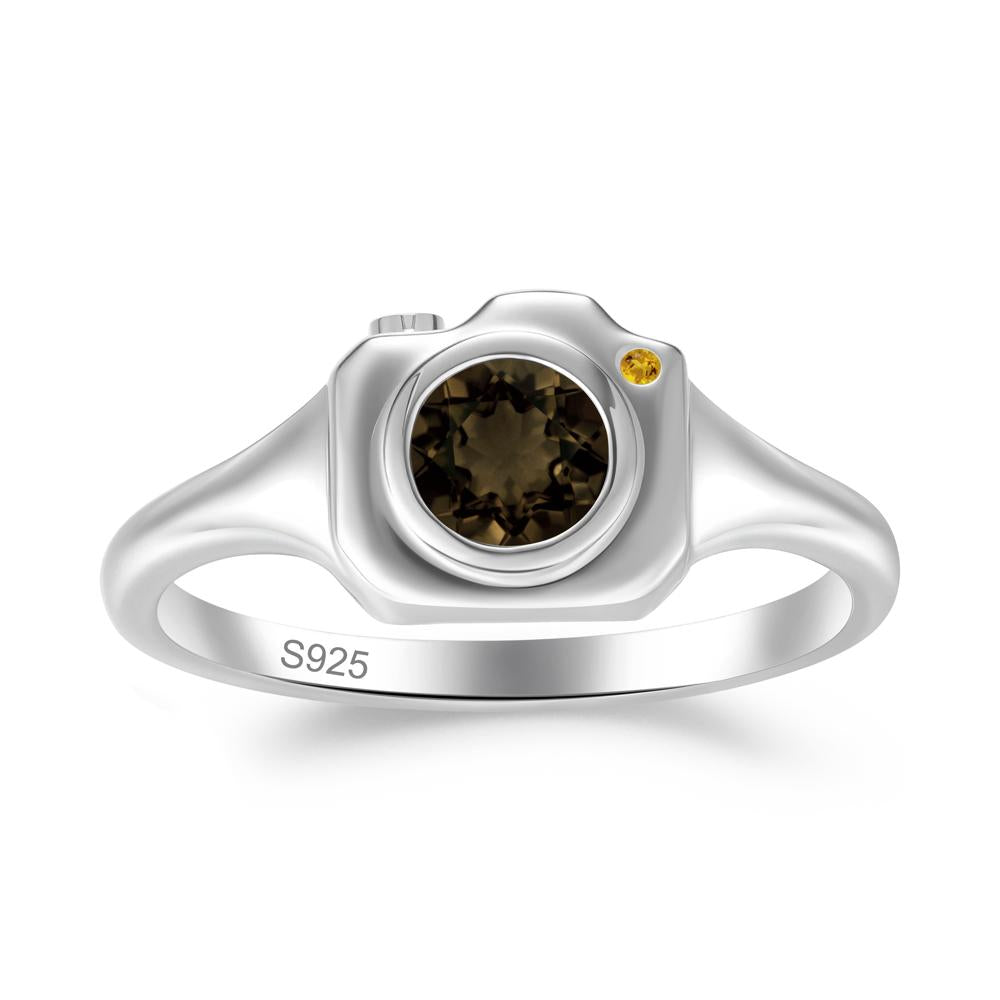 Round Bezel Set Smoky Quartz and Citrine Ring - LUO Jewelry #metal_sterling silver