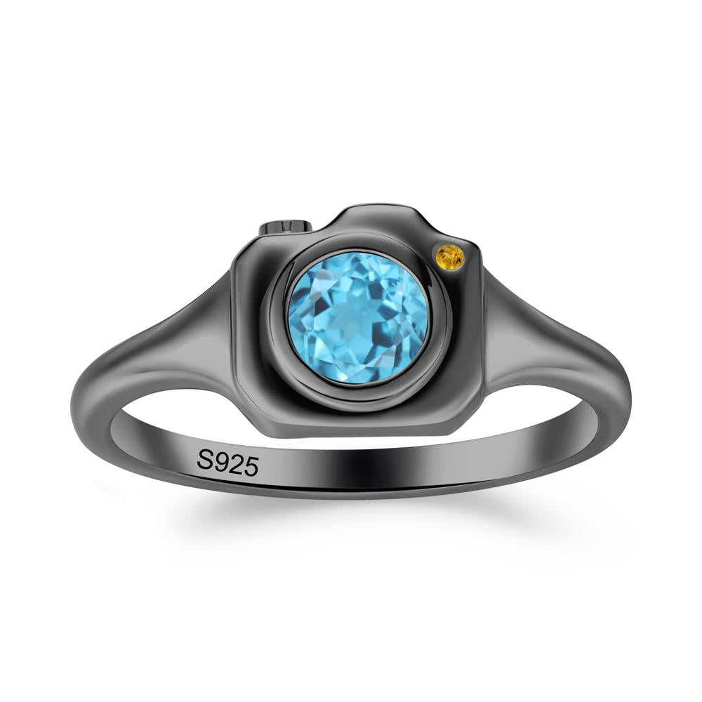 Creative Photography Inspired Swiss Blue Topaz and Citrine Ring - LUO Jewelry #metal_black finish sterling silver