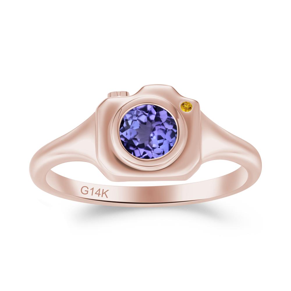 Round Bezel Set Tanzanite and Citrine Ring - LUO Jewelry #metal_14k rose gold