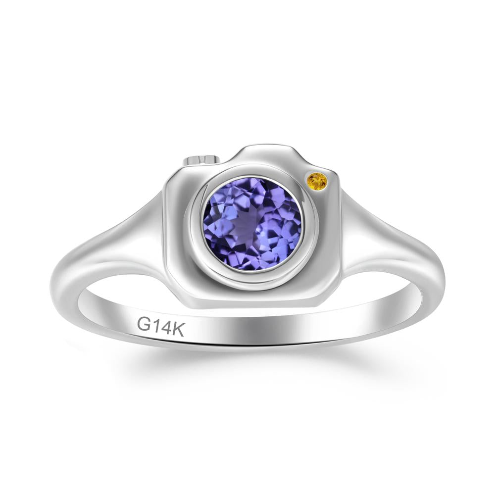 Round Bezel Set Tanzanite and Citrine Ring - LUO Jewelry #metal_14k white gold