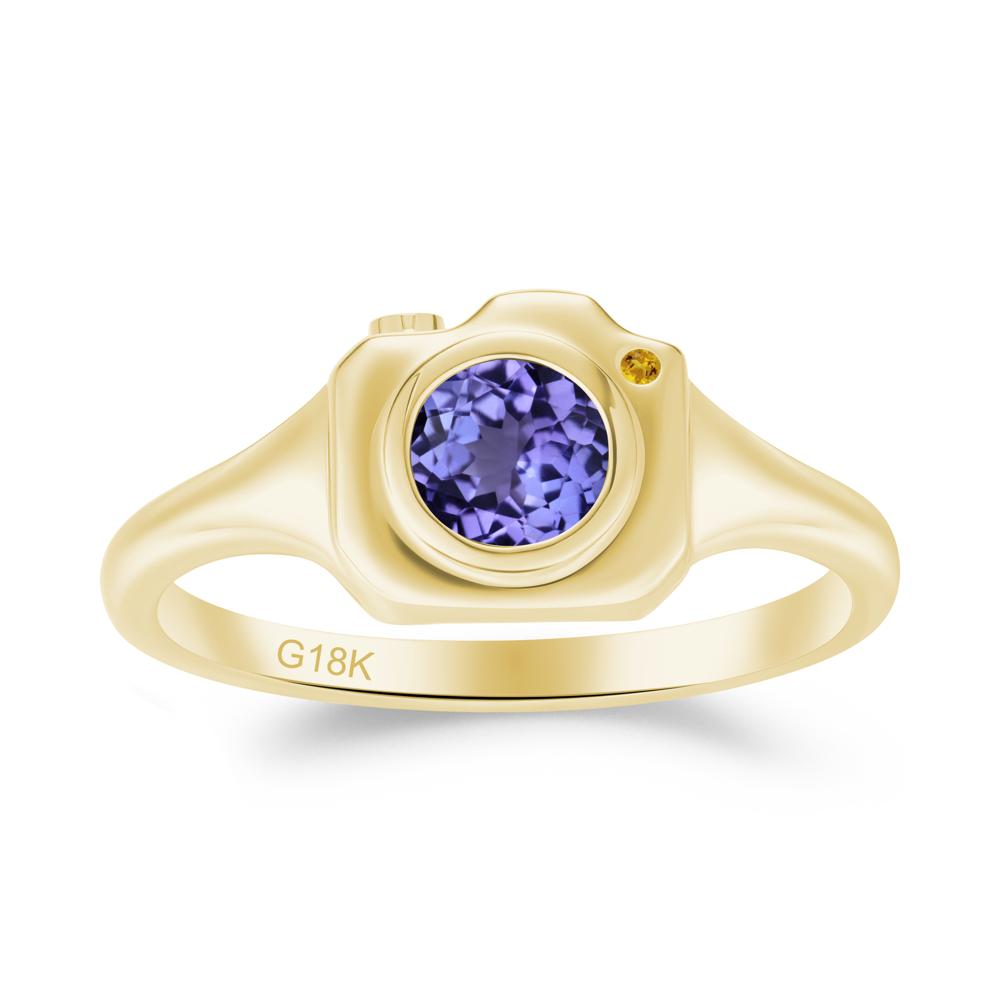 Round Bezel Set Tanzanite and Citrine Ring - LUO Jewelry #metal_18k yellow gold