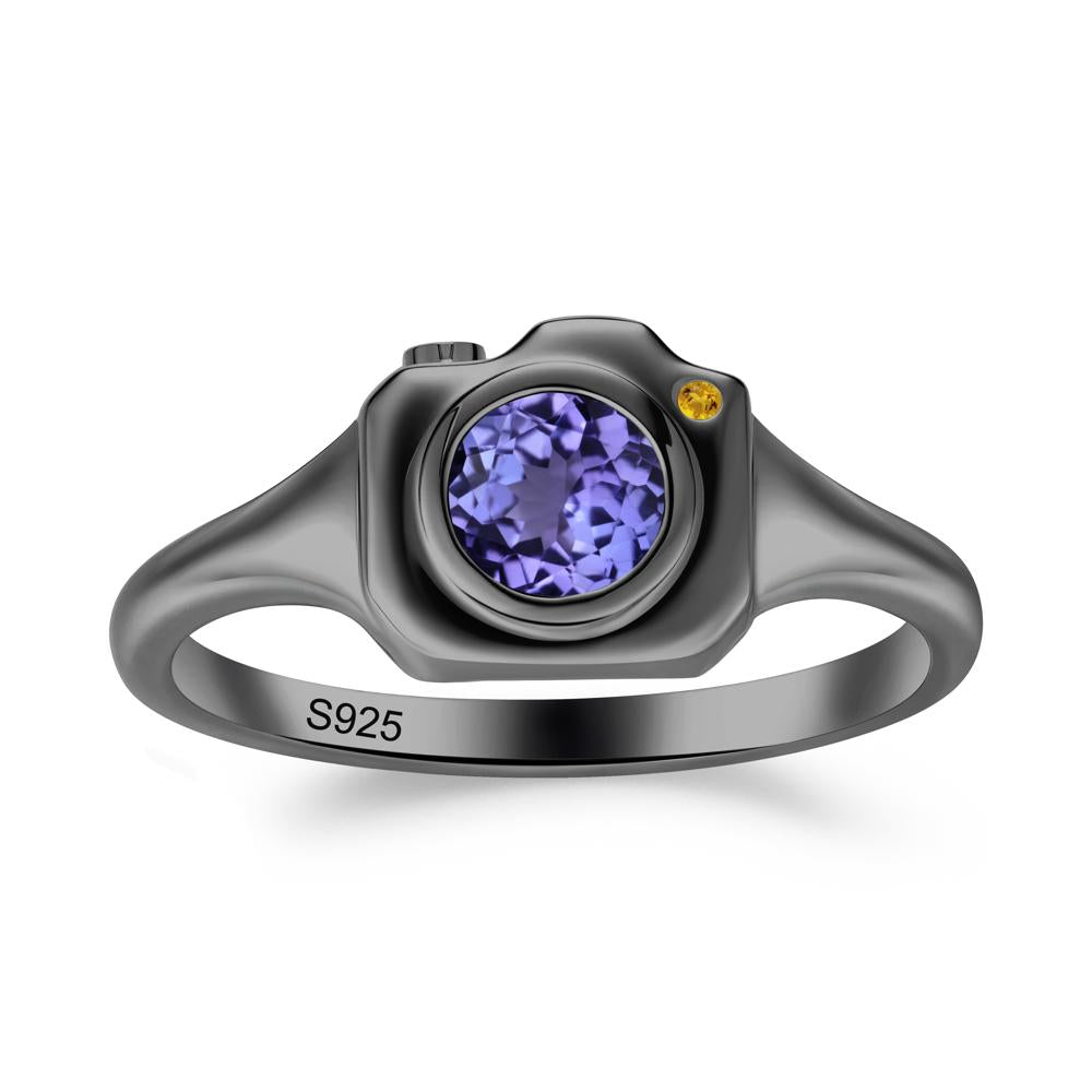 Round Bezel Set Tanzanite and Citrine Ring - LUO Jewelry #metal_black finish sterling silver